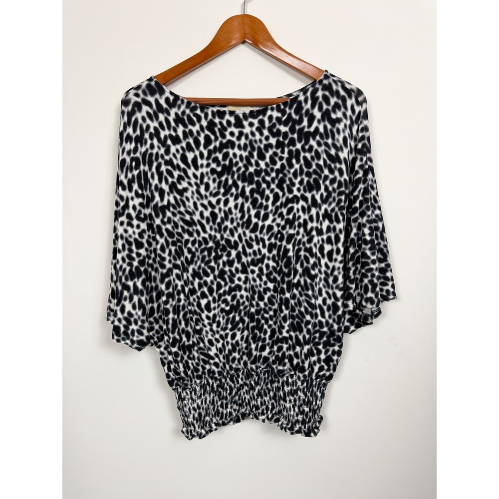 Michael Michael Kors Blouse Womens M Leopard Print Smocked Hem Dolman Sleeve Top